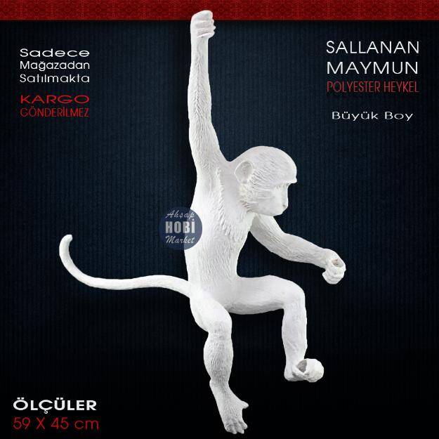 Sallanan Maymun Heykel Aplik (59x45 cm) Ham Polyester - 1