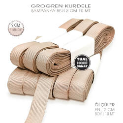 Şampanya Beji Grogren Kurdele (Genişlik 2 cm) 10 Metre - Tual Hobi Sanat