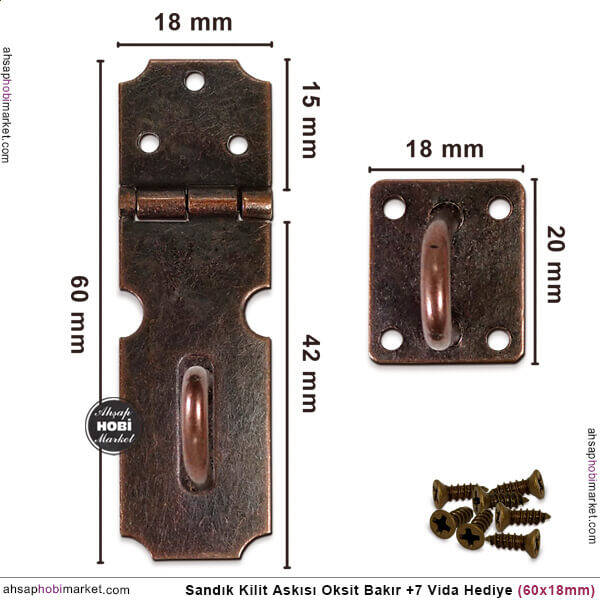 Sandık Kilit Askısı (60x18 mm) Oksit Bakır - 2
