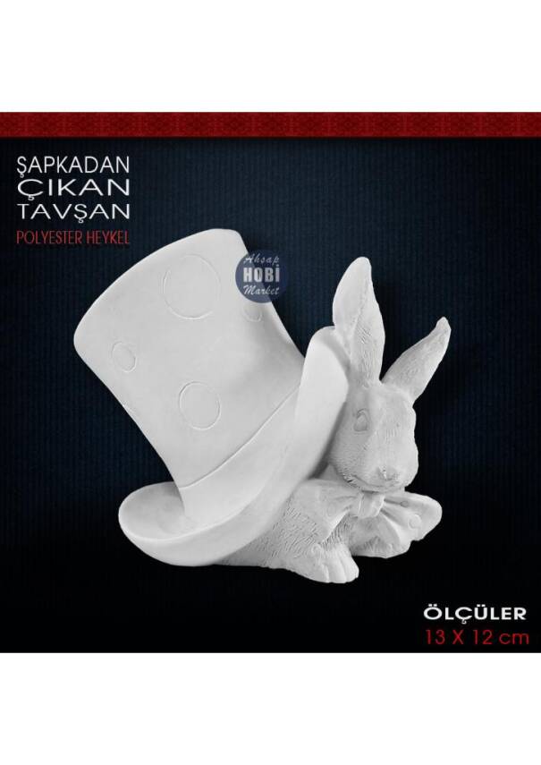 Şapkadan Çıkan Tavşan Biblo (13x12 cm) Ham Polyester - 1