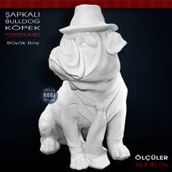Şapkalı Bulldog Köpek Heykeli Dev Boy (44x40 cm) Ham Polyester - Tual Hobi Sanat (1)