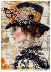 Şapkalı Kadın Figürlü Pirinç Dekopaj Model : ŞPKD01 - Line Art