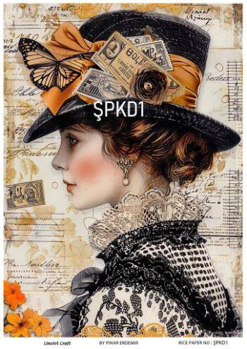 Şapkalı Kadın Figürlü Pirinç Dekopaj Model : ŞPKD01 - 1