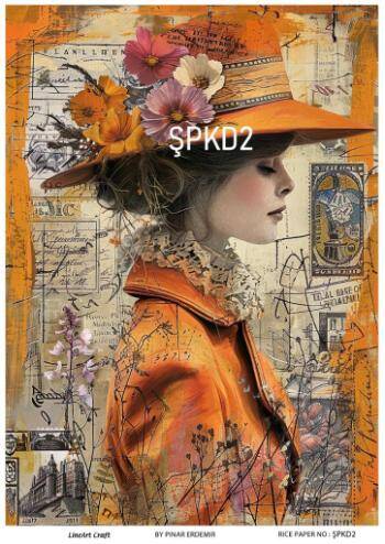 Şapkalı Kadın Figürlü Pirinç Dekopaj Model : ŞPKD02 - 1