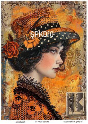 Şapkalı Kadın Figürlü Pirinç Dekopaj Model : ŞPKD10 - 1