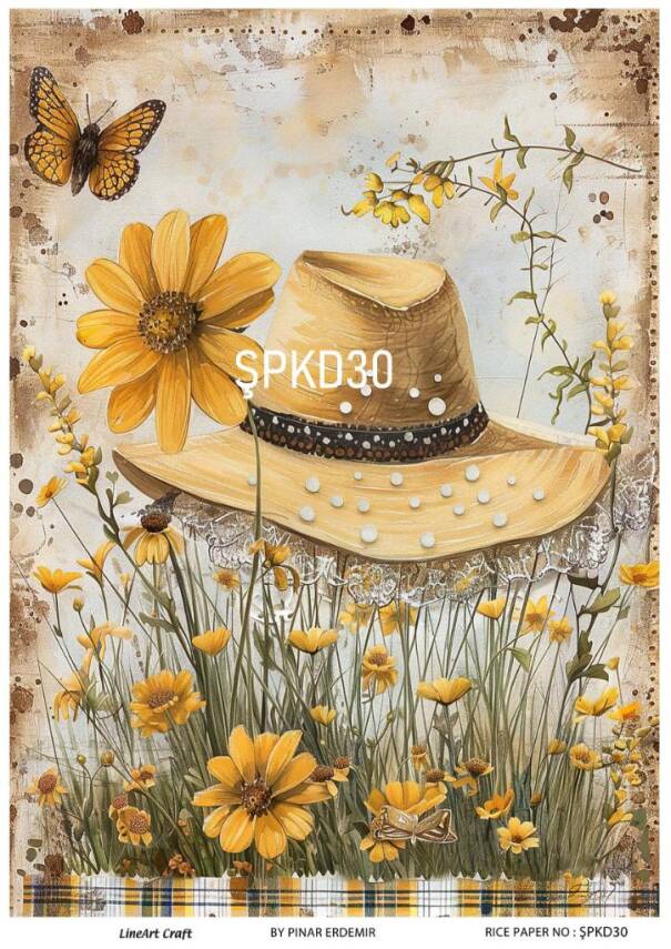 Şapkalı Kadın Figürlü Pirinç Dekopaj Model : ŞPKD30 - 1