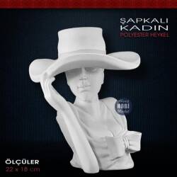Şapkalı Kadın Heykeli (22x18 cm) Ham Polyester - Tual Hobi Sanat