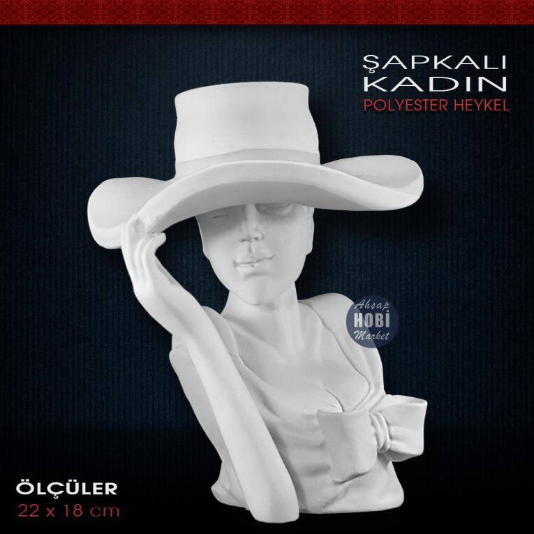 Şapkalı Kadın Heykeli (22x18 cm) Ham Polyester - 1