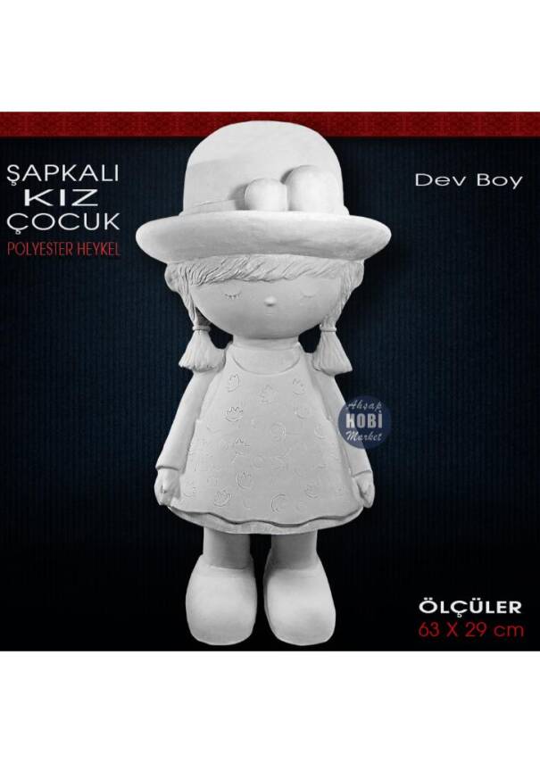 Şapkalı Kız Çocuk Heykeli (63x29 cm) Ham Polyester - 1