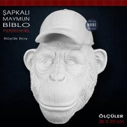Şapkalı Maymun Kafası Heykeli (26x23 cm) Ham Polyester - Tual Hobi Sanat