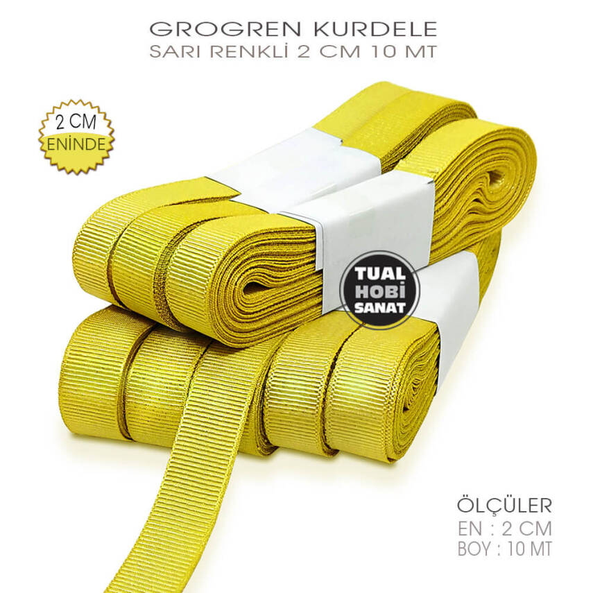 Sarı Renkli Grogren Kurdele (Genişlik 2 cm) 10 Metre - 1