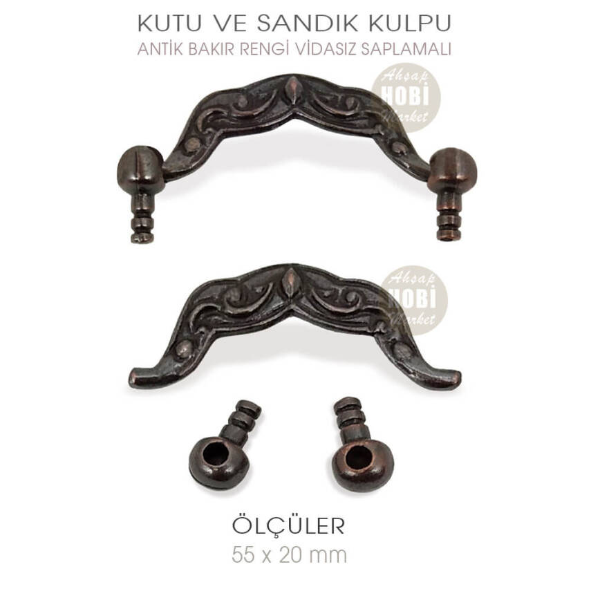 Sarkaç Sandık Kulpu Vidasız Saplamalı (55x20 mm) Antik Eskitme - 1
