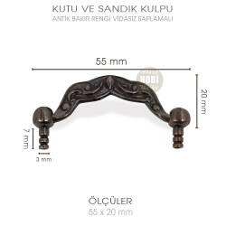 Sarkaç Sandık Kulpu Vidasız Saplamalı (55x20 mm) Antik Eskitme - Tual Hobi Sanat (1)