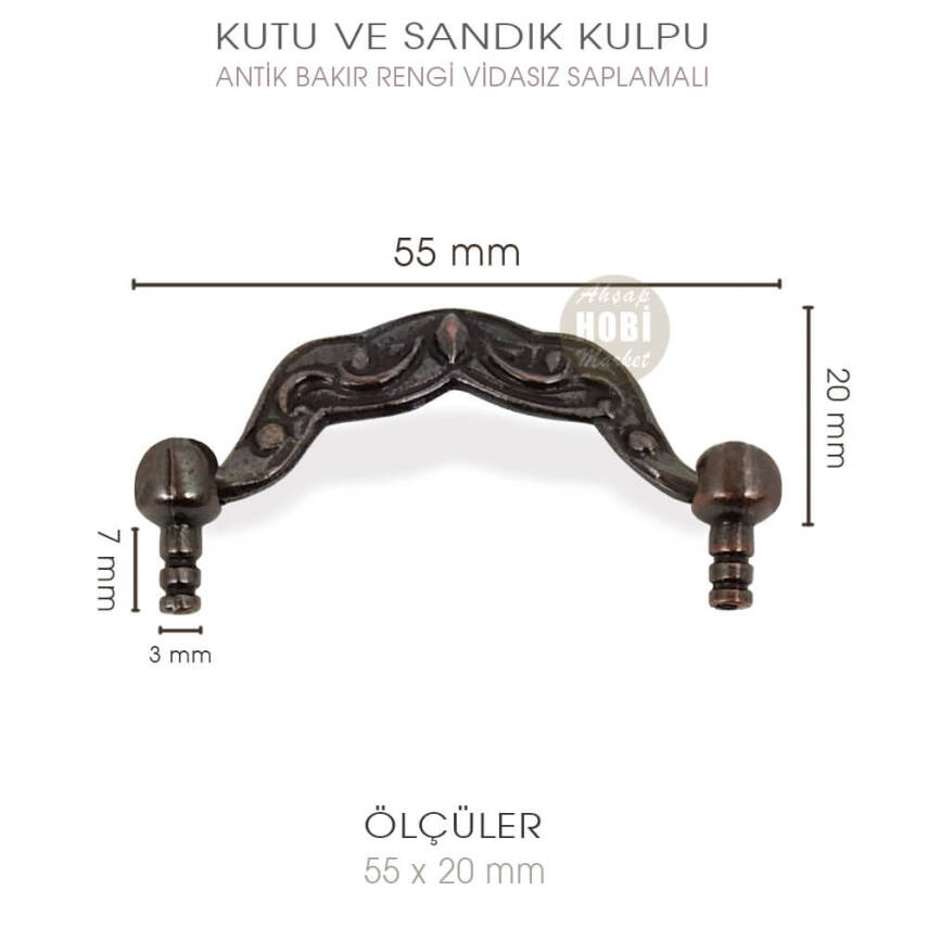 Sarkaç Sandık Kulpu Vidasız Saplamalı (55x20 mm) Antik Eskitme - 2