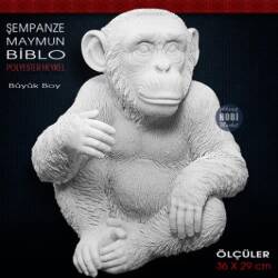 Şempanze Maymun Heykeli Büyük (36x29 cm) Ham Polyester - Tual Hobi Sanat