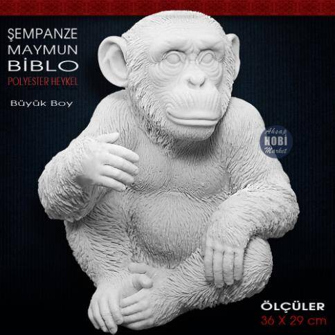 Şempanze Maymun Heykeli Büyük (36x29 cm) Ham Polyester - 1