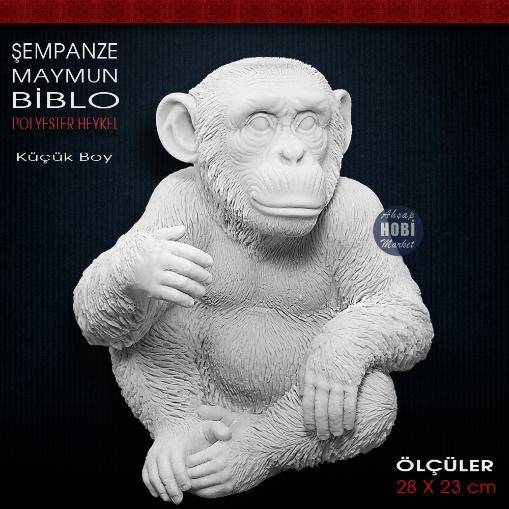 Şempanze Maymun Heykeli Küçük (28x23 cm) Ham Polyester - 1