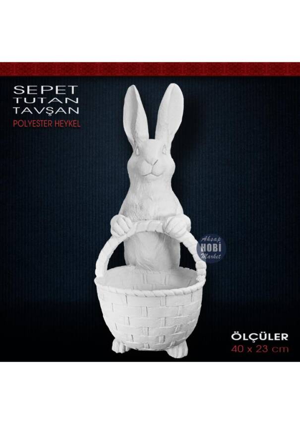 Sepet Tutan Tavşan Heykeli Büyük (40x23cm) Ham Polyester - 2