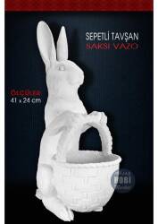 Sepetli Tavşan Saksı Vazo (41x24cm) Ham Polyester - Tual Hobi Sanat (1)