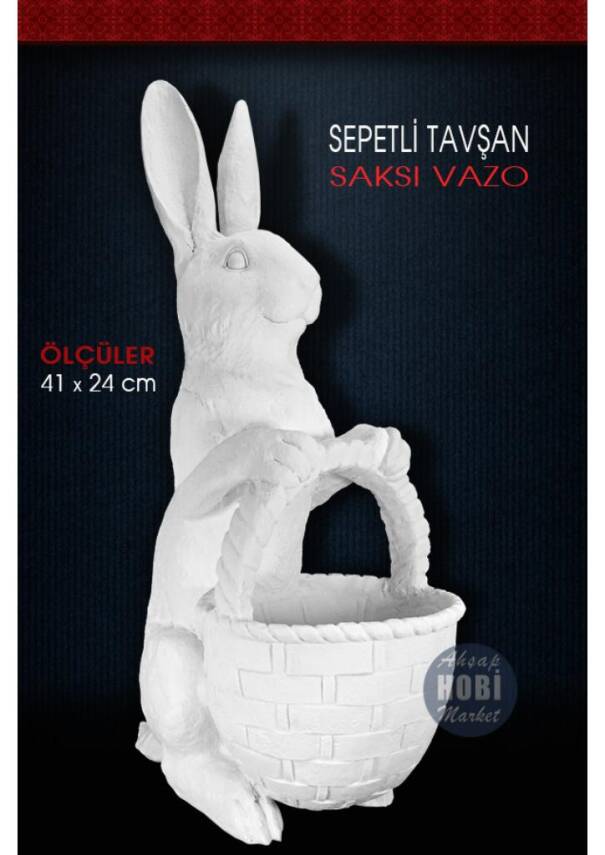 Sepetli Tavşan Saksı Vazo (41x24cm) Ham Polyester - 2