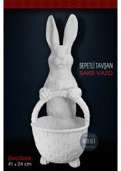 Sepetli Tavşan Saksı Vazo (41x24cm) Ham Polyester - Tual Hobi Sanat