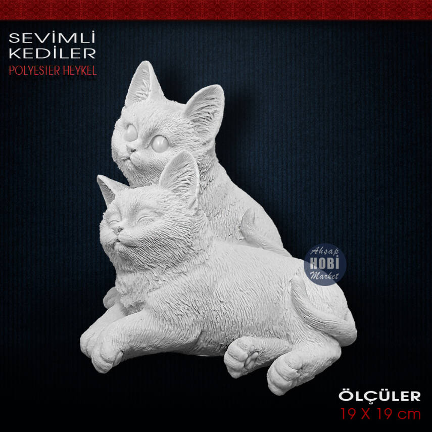 Sevimli Kediler Biblo Heykel (19x19 cm) Ham Polyester - 1