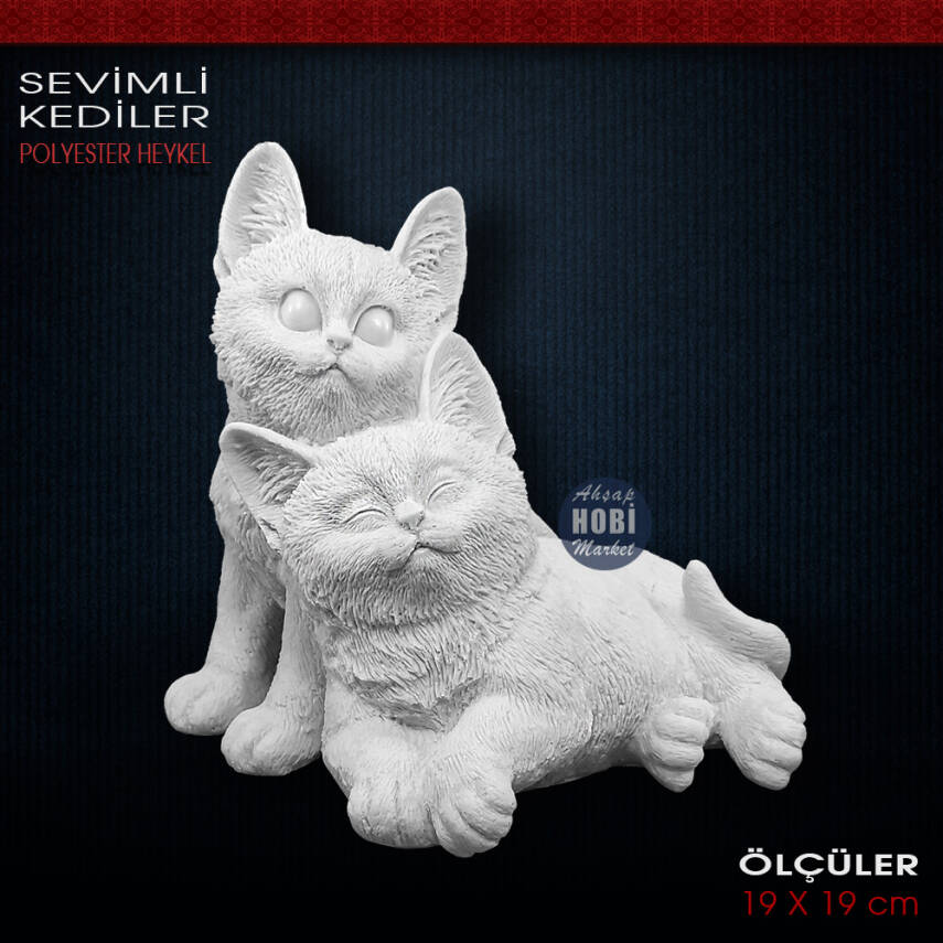 Sevimli Kediler Biblo Heykel (19x19 cm) Ham Polyester - 2