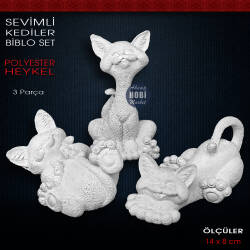 Sevimli Kediler Biblo Heykel Seti (3 Parça) Ham Polyester - Tual Hobi Sanat