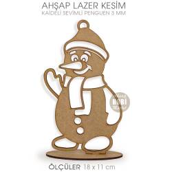 Sevimli Penguen Yılbaşı Süsü (18x11 cm) Ahşap Lazer Kesim - Tual Hobi Craft İst