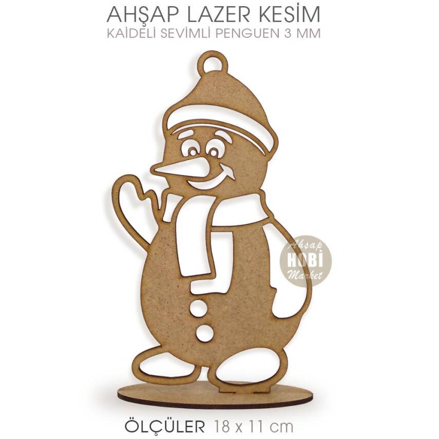 Sevimli Penguen Yılbaşı Süsü (18x11 cm) Ahşap Lazer Kesim - 1