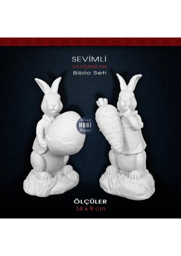 Sevimli Tavşanlar Biblo Seti (2 Parça) Ham Polyester - 1