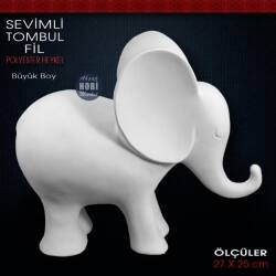 Sevimli Tombul Fil Heykeli Büyük (27x25 cm) Ham Polyester - Tual Hobi Sanat