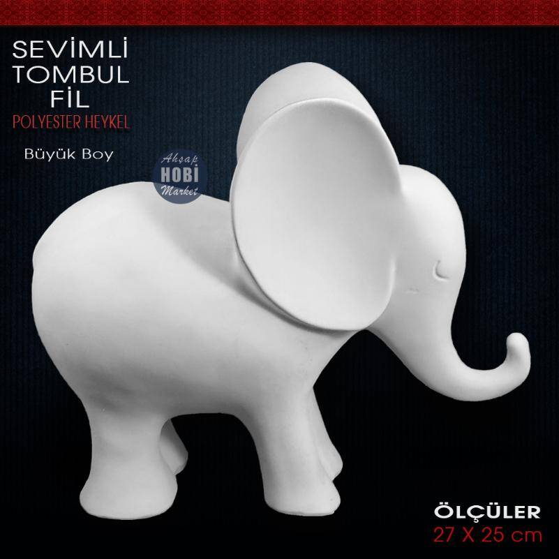 Sevimli Tombul Fil Heykeli Büyük (27x25 cm) Ham Polyester - 1