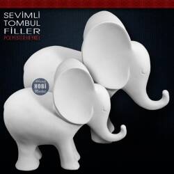 Sevimli Tombul Fil Heykeli Medium (22x19 cm) Ham Polyester - Tual Hobi Sanat (1)