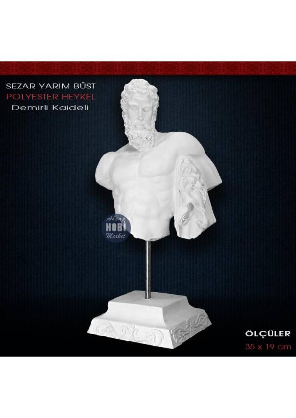 Sezar Yarım Büst Heykeli Kaideli (35x19cm) Ham Polyester - 1