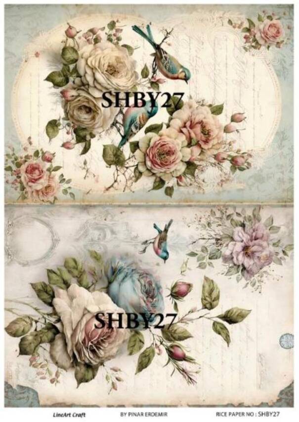 Shabby Chic Çiçek Desenli Pirinç Dekopaj Model : SHBY27 - 1