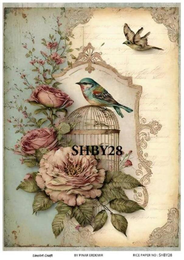 Shabby Chic Çiçek Desenli Pirinç Dekopaj Model : SHBY28 - 1