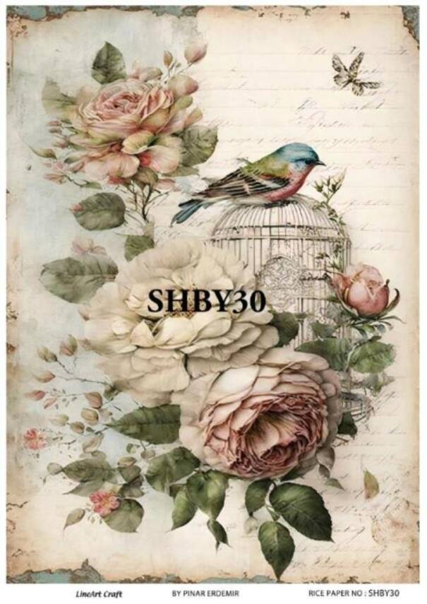 Shabby Chic Çiçek Desenli Pirinç Dekopaj Model : SHBY30 - 1