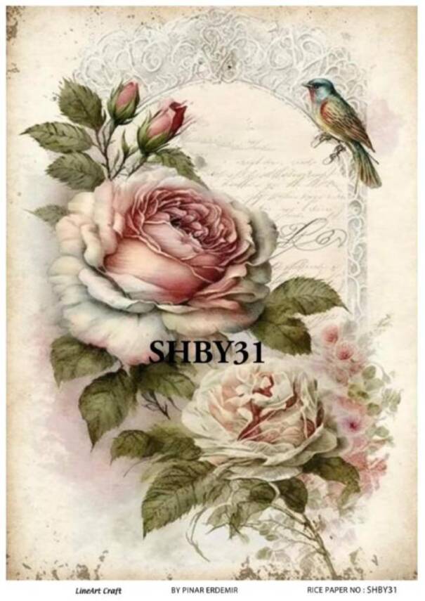 Shabby Chic Çiçek Desenli Pirinç Dekopaj Model : SHBY31 - 1