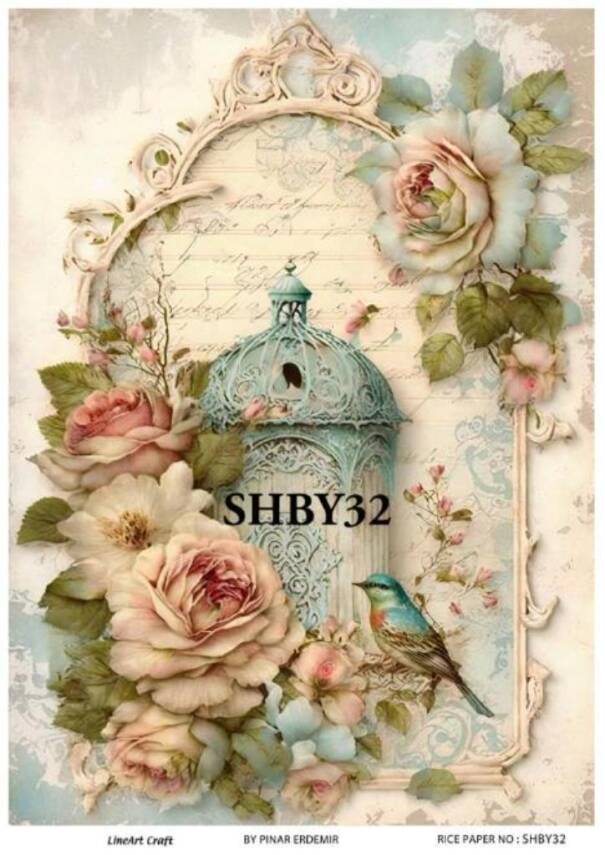 Shabby Chic Çiçek Desenli Pirinç Dekopaj Model : SHBY32 - 1