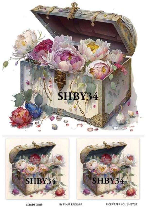 Shabby Chic Çiçek Desenli Pirinç Dekopaj Model : SHBY34 - 1