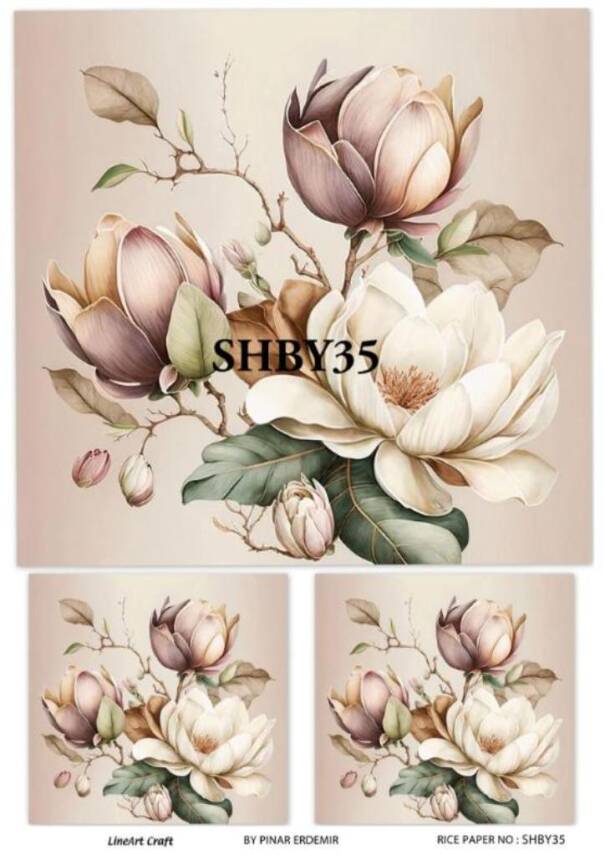 Shabby Chic Çiçek Desenli Pirinç Dekopaj Model : SHBY35 - 1