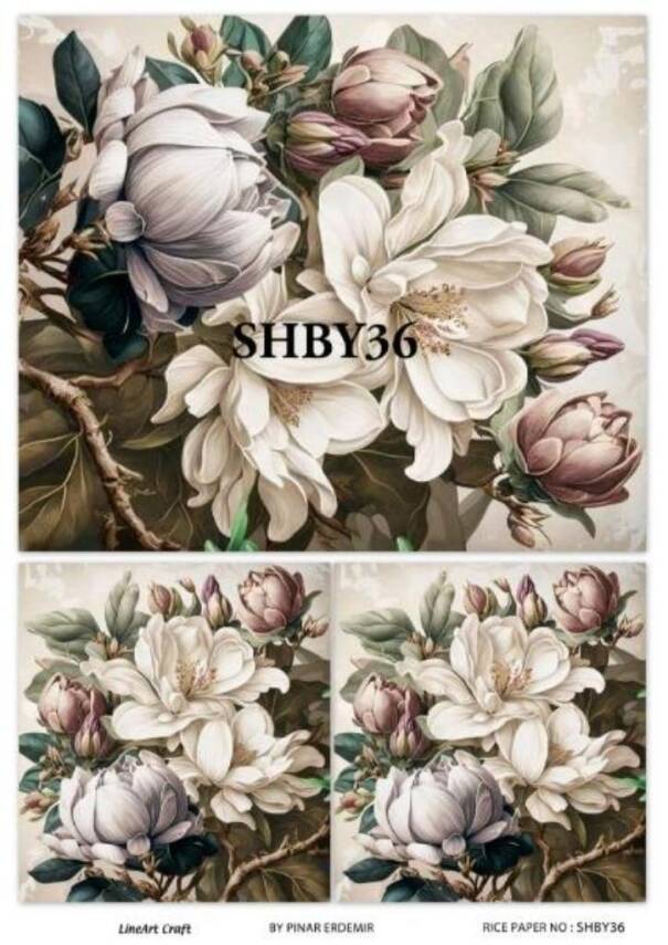 Shabby Chic Çiçek Desenli Pirinç Dekopaj Model : SHBY36 - 1