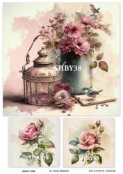 Shabby Chic Çiçek Desenli Pirinç Dekopaj Model : SHBY38 - Line Art