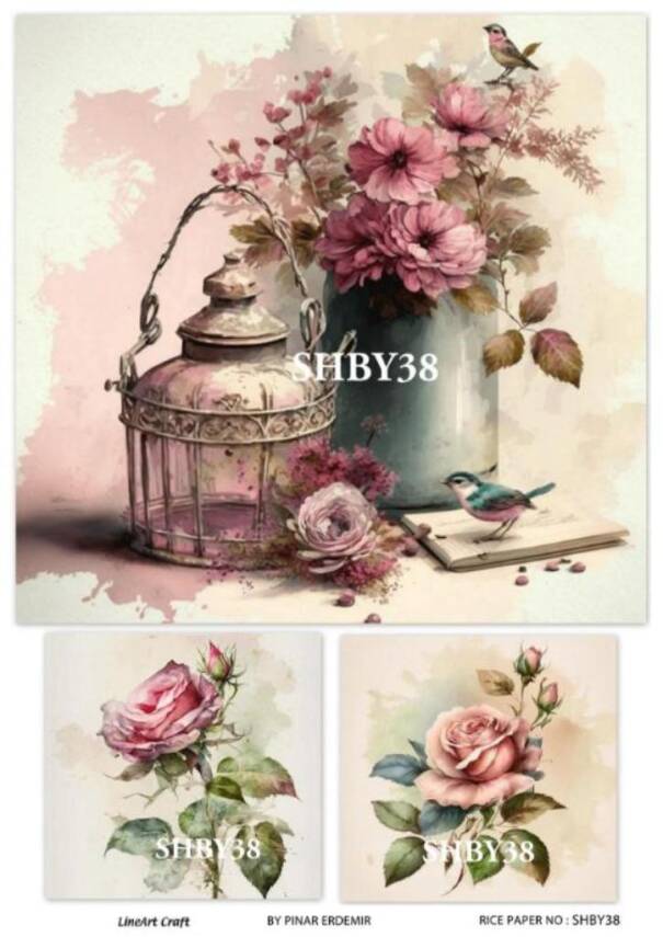 Shabby Chic Çiçek Desenli Pirinç Dekopaj Model : SHBY38 - 1