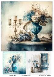 Shabby Chic Çiçek Desenli Pirinç Dekopaj Model : SHBY40 - Line Art