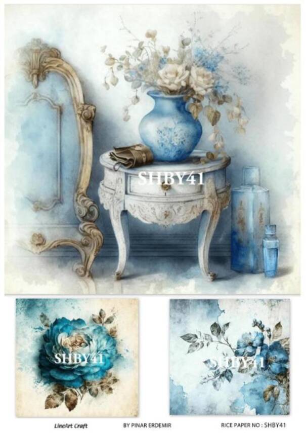 Shabby Chic Çiçek Desenli Pirinç Dekopaj Model : SHBY41 - 1