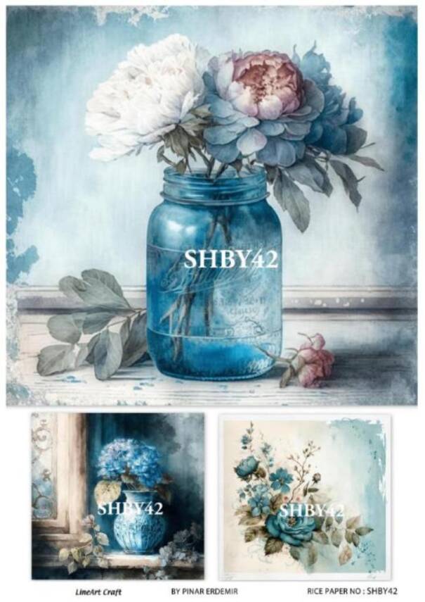 Shabby Chic Çiçek Desenli Pirinç Dekopaj Model : SHBY42 - 1