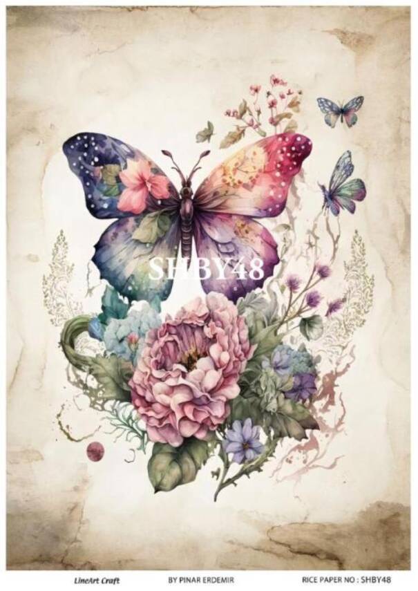 Shabby Chic Çiçek Desenli Pirinç Dekopaj Model : SHBY48 - 1