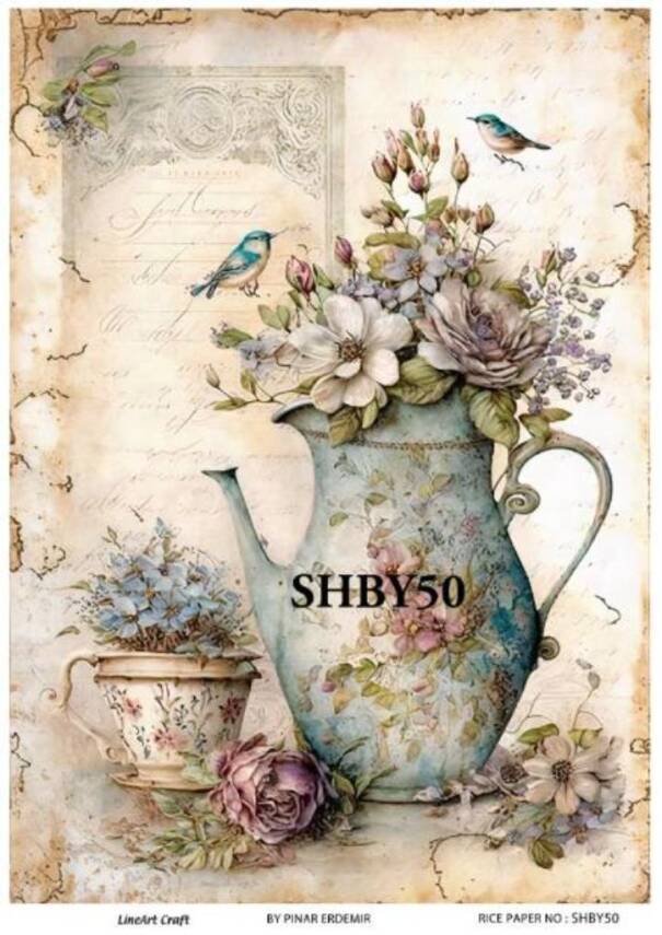 Shabby Chic Çiçek Desenli Pirinç Dekopaj Model : SHBY50 - 1